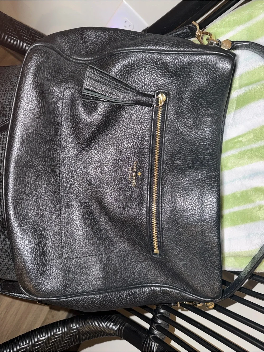 kate spade Black Pebbled Leather Shoulder Bag with Gold Hardware